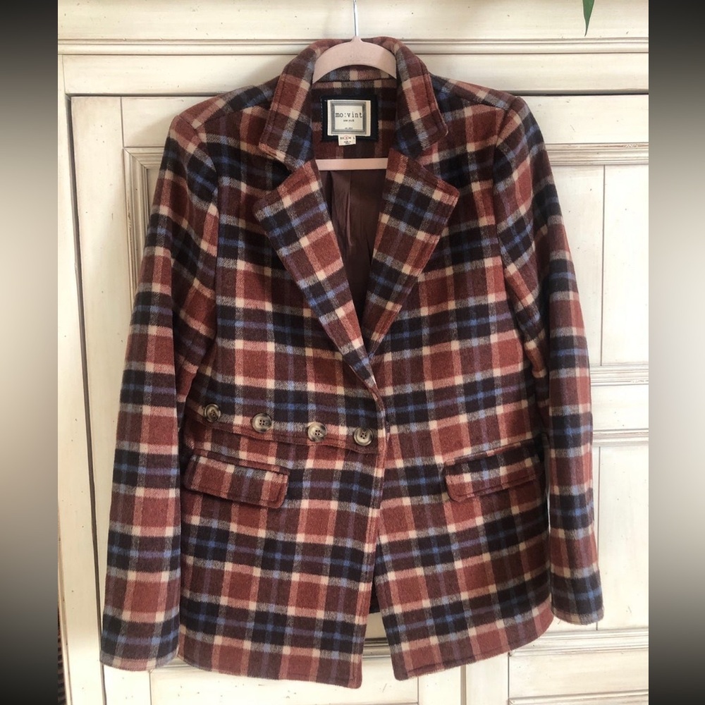 Clad & Cloth Red Plaid Blazer Overcoat sz S